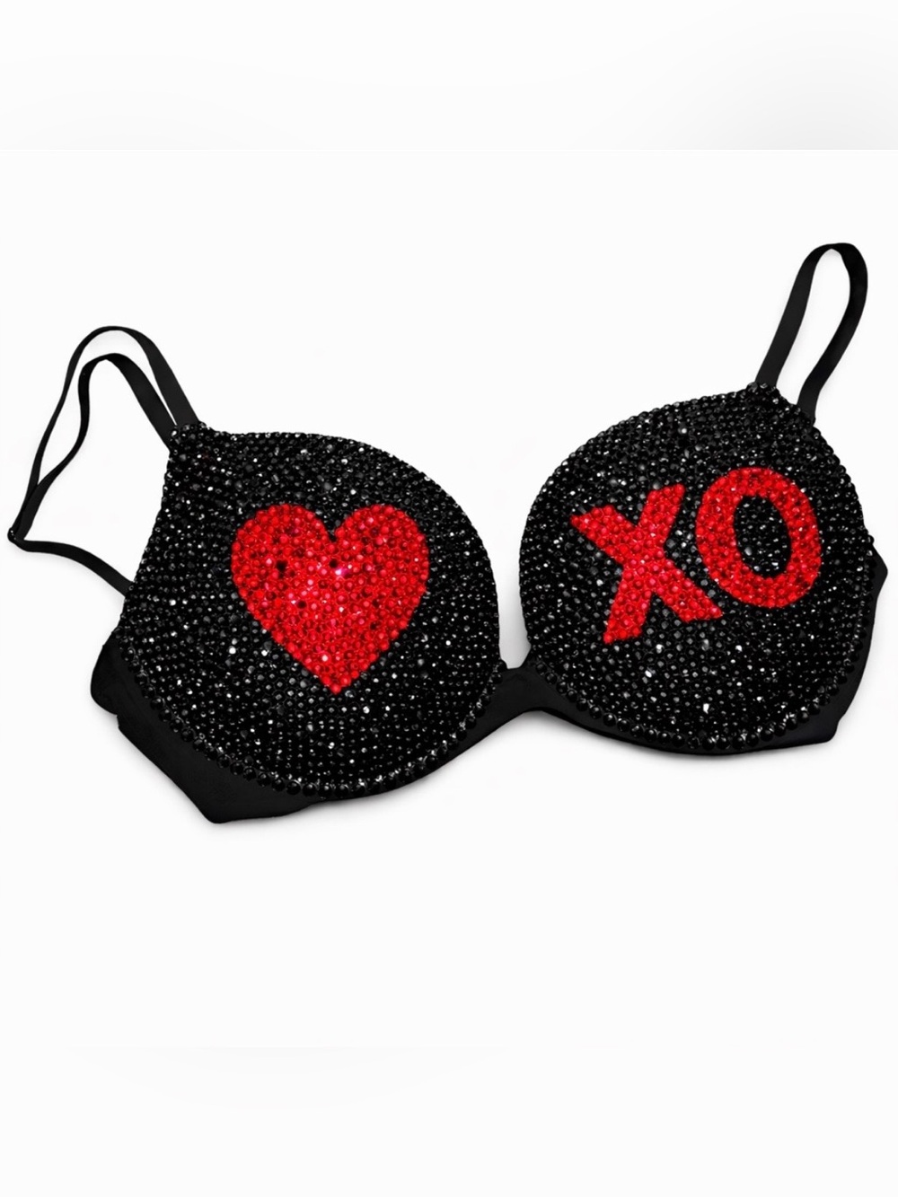 32DD XO Heart Design Rhinestone Glam Bling Bra Top
